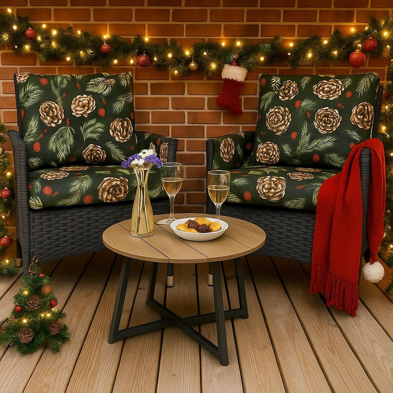 Tingjoo 8 Pcs Christmas Cushion Covers Patio Stretch Outdoor Cushion Cover Farmhouse Classic Decorative Replacement Furniture Sofa Couch Slipcover Seat Protector, Home Decor(Christmas Black) - Image 2